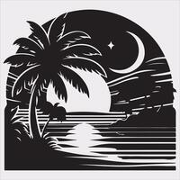 palm tree beach silhouette on white background vector