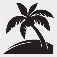 palm tree beach silhouette on white background vector