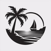 palm tree beach silhouette on white background vector