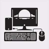 computer set silhouette on white background vector