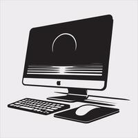 computer set silhouette on white background vector