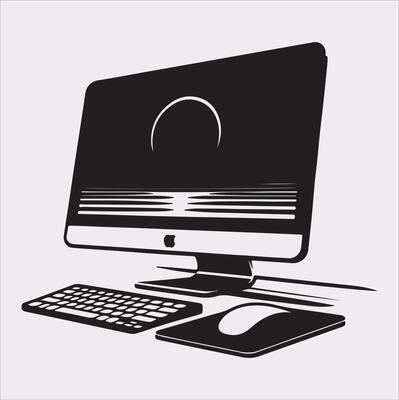 computer set silhouette on white background
