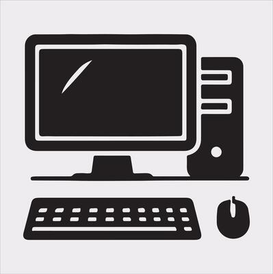 computer set silhouette on white background