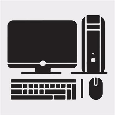 computer set silhouette on white background