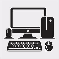 computer set silhouette on white background vector