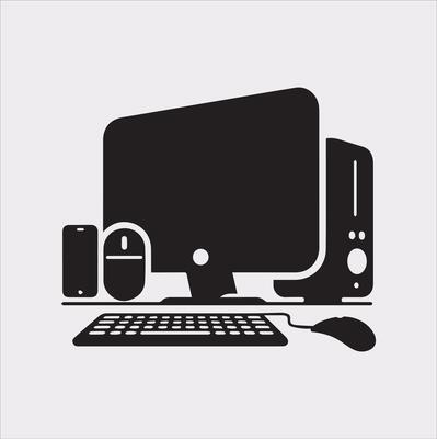 computer set silhouette on white background