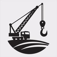 Building Crane and hook logo design silhouette on white background vector