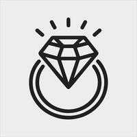 Diamond ring one line art silhouette on white background vector