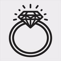 Diamond ring one line art silhouette on white background vector