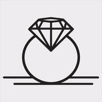 Diamond ring one line art silhouette on white background vector