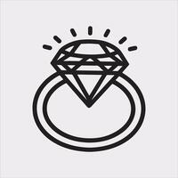 Diamond ring one line art silhouette on white background vector