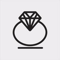 Diamond ring one line art silhouette on white background vector