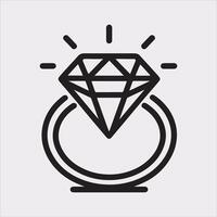 Diamond ring one line art silhouette on white background vector