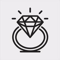 Diamond ring one line art silhouette on white background vector
