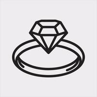 Diamond ring one line art silhouette on white background vector