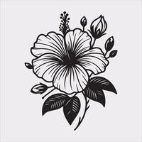 hibiscus flower line art silhouette on white background vector