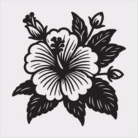 hibiscus flower line art silhouette on white background vector