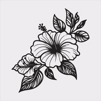 hibiscus flower line art silhouette on white background vector