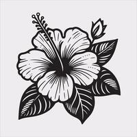hibiscus flower line art silhouette on white background vector