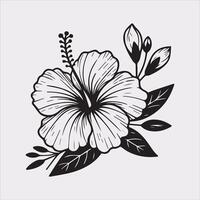 hibiscus flower line art silhouette on white background vector