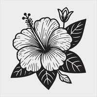 hibiscus flower line art silhouette on white background vector
