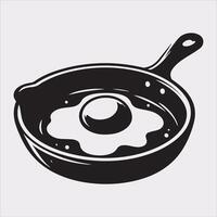 frying pan with Fried egg silhouette on white background vector