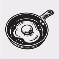 frying pan with Fried egg silhouette on white background vector