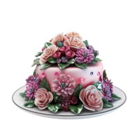 Cake With Flowers On Top On A Transparent Background. png