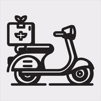 Scooter motor Courier line Art silhouette on white background vector