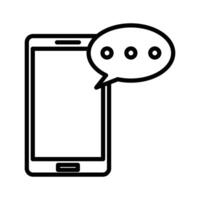 Chatting message on mobile phone icon linear logo mark in black and white vector