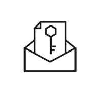 Email security key icon outline collection in black vector