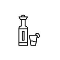Tequila bottle and glass icon outline collection in black vector
