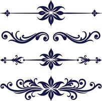 Dividers thin line elements set. Border underline for text page, book, invitation, wedding card, certificate vector