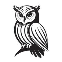 Strigiformes Outline Design - A Owl Perched Still illustration in a black and white vector
