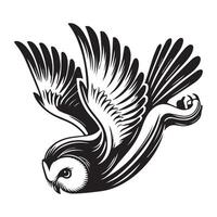Strigiformes Outline Design - An Owl Hunting Dive illustration in black and white vector