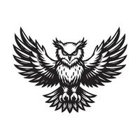 Strigiformes Outline Design - An Owl Spread Wings illustration in black and white vector
