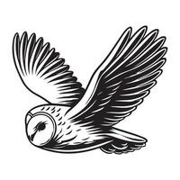 Strigiformes Outline Design - An Owl flying illustration in black and white vector