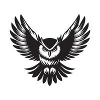Strigiformes Outline Design - An Owl Silent Glide illustration in black and white vector