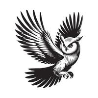 Strigiformes Outline Design - An Owl Wing Stretch illustration in black and white vector