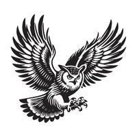 Strigiformes Outline Design - An Owl Taking Flight illustration in black and white vector