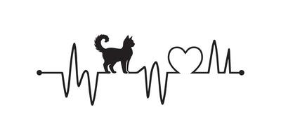 Heartbeat line with Balinese Cat silhouette, Cat and Heartbeat frequency with Heart Love illustration vector