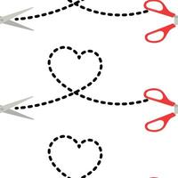 Seamless pattern with scissors cutting heart shape vector
