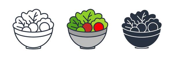 bowl of salad with lettuce, tomatoes, and cucumbers Icon symbol illustration isolated on white background vector