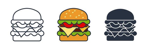 hamburger with lettuce, cheese, and tomato Icon symbol illustration isolated on white background vector