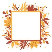 Autumn leaves frame, copy space. Square shape with beautiful bright leavesaround. Design for greeting card or promotional poster. vector