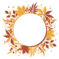 Autumn leaves frame, copy space. Circular shape with beautiful bright leavesaround. Design for greeting card or promotional poster. vector