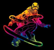 Abstract Group of Snowboard Players Mix Action Snowboarder Extreme Sport vector