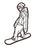 outline Snowboard Player Action Cartoon Sport Graphic vector