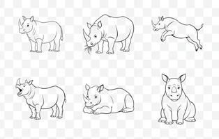 Print Comprehensive Rhinoceros Line Art Set Featuring Unique Designs and Artistic Styles vector