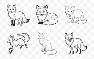 Print Comprehensive Collection of Detailed Fox Line Art Set Illustrations for Artistic and Creative Design Projects vector